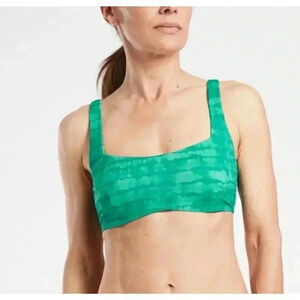 Athleta Bra Cup Square Neck Printed Bikini Top Size 32B/C Green Swimwear